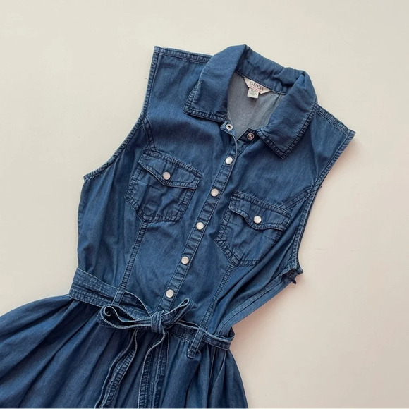GUESS Chambray Blue Sleeveless Summer Mini Dress with Tie Size XS - Picture 2 of 11